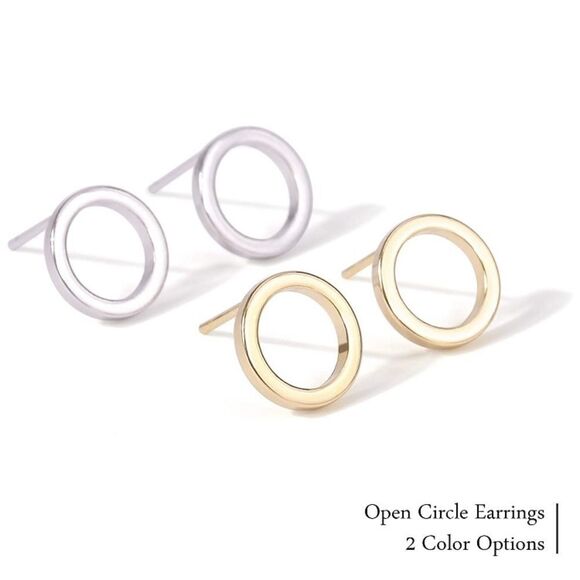 Gold or Silver Minimalist Circle post earrings - Picture 3 of 6